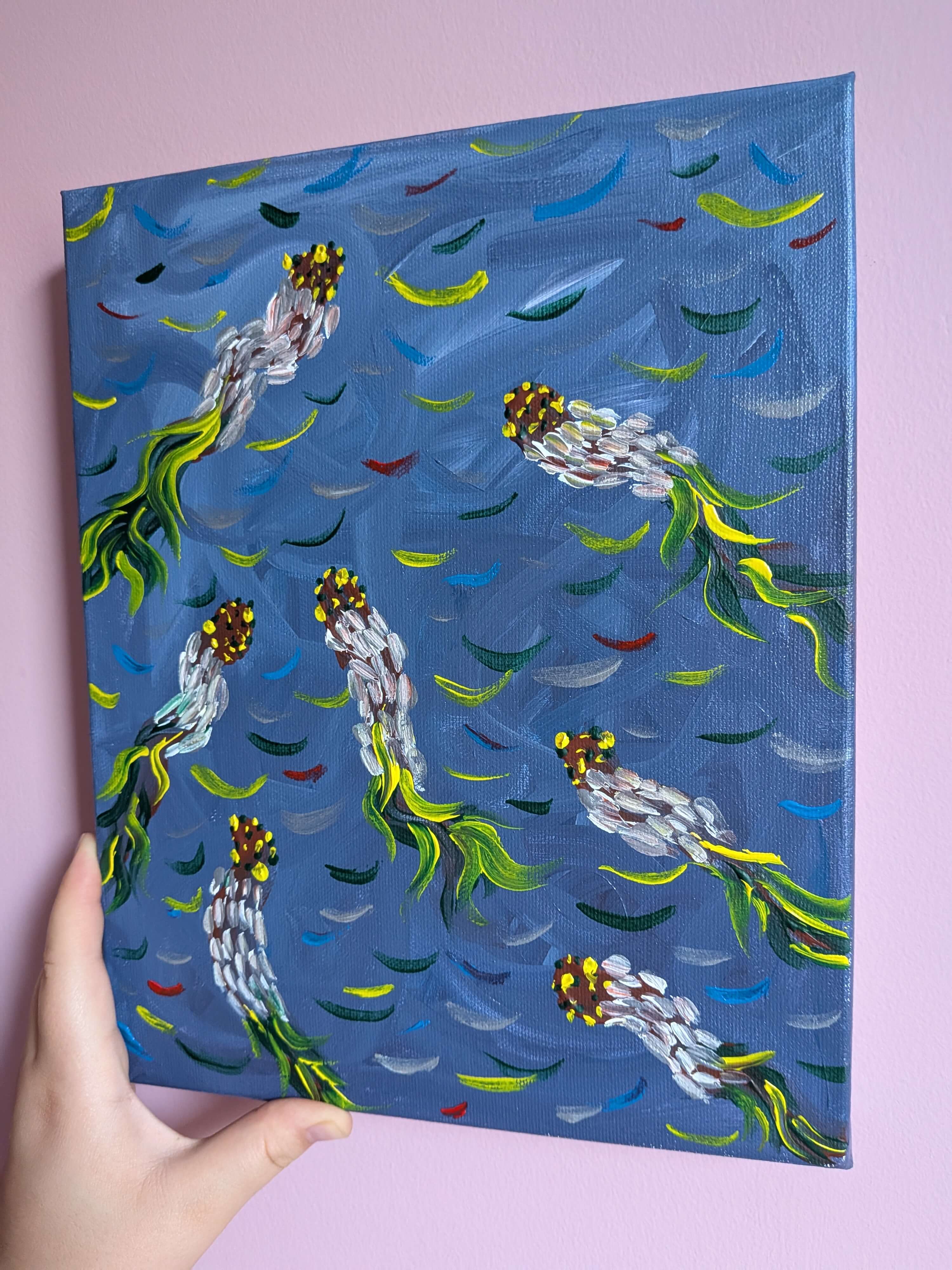 Abstract Wall Art, Acrylic Painting Canvas - Fish in the water