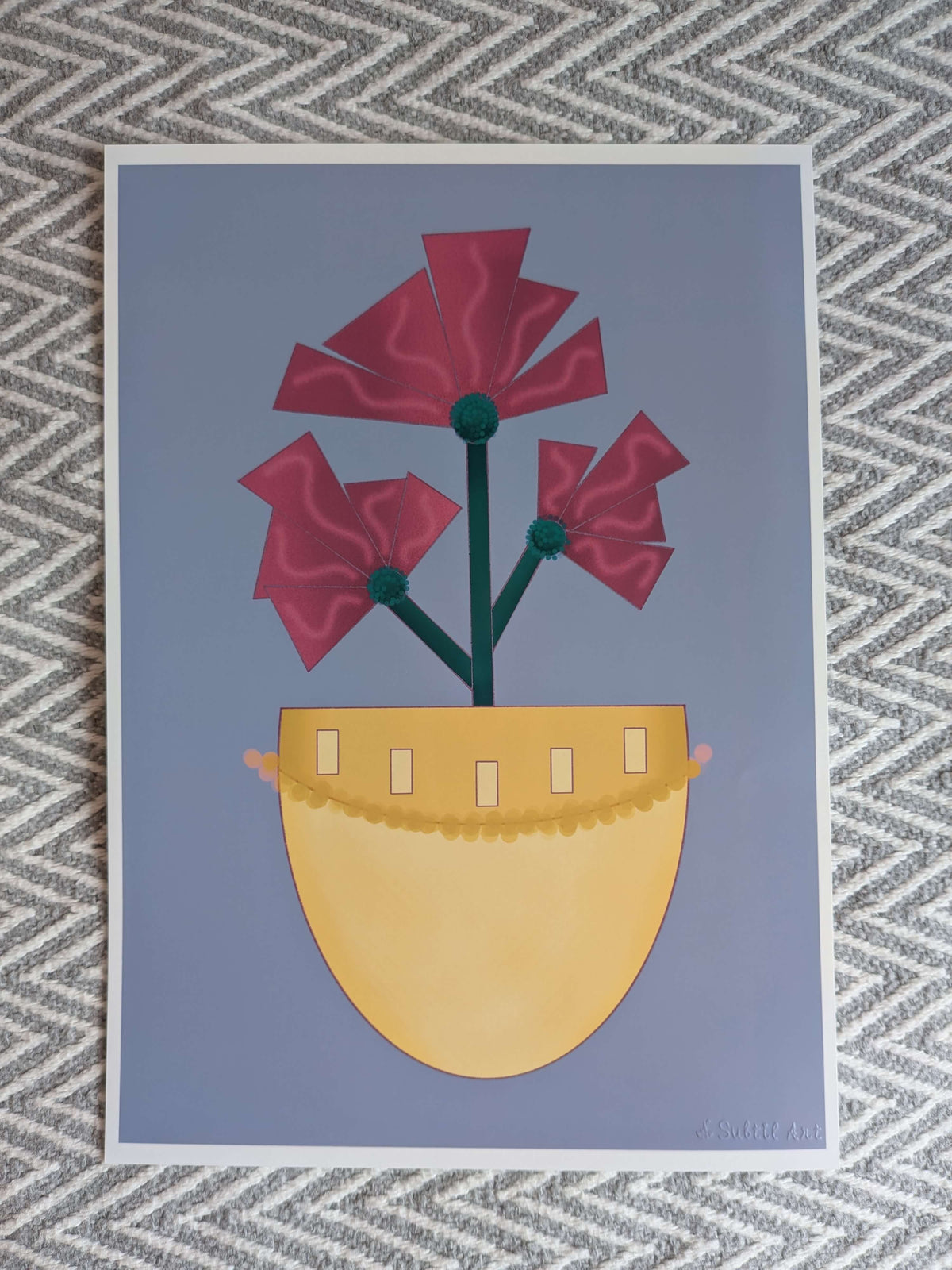 Vase with flowers Illustration, A4 Art Print, Home Decor, Modern Art Decor, Unframed Wall Art