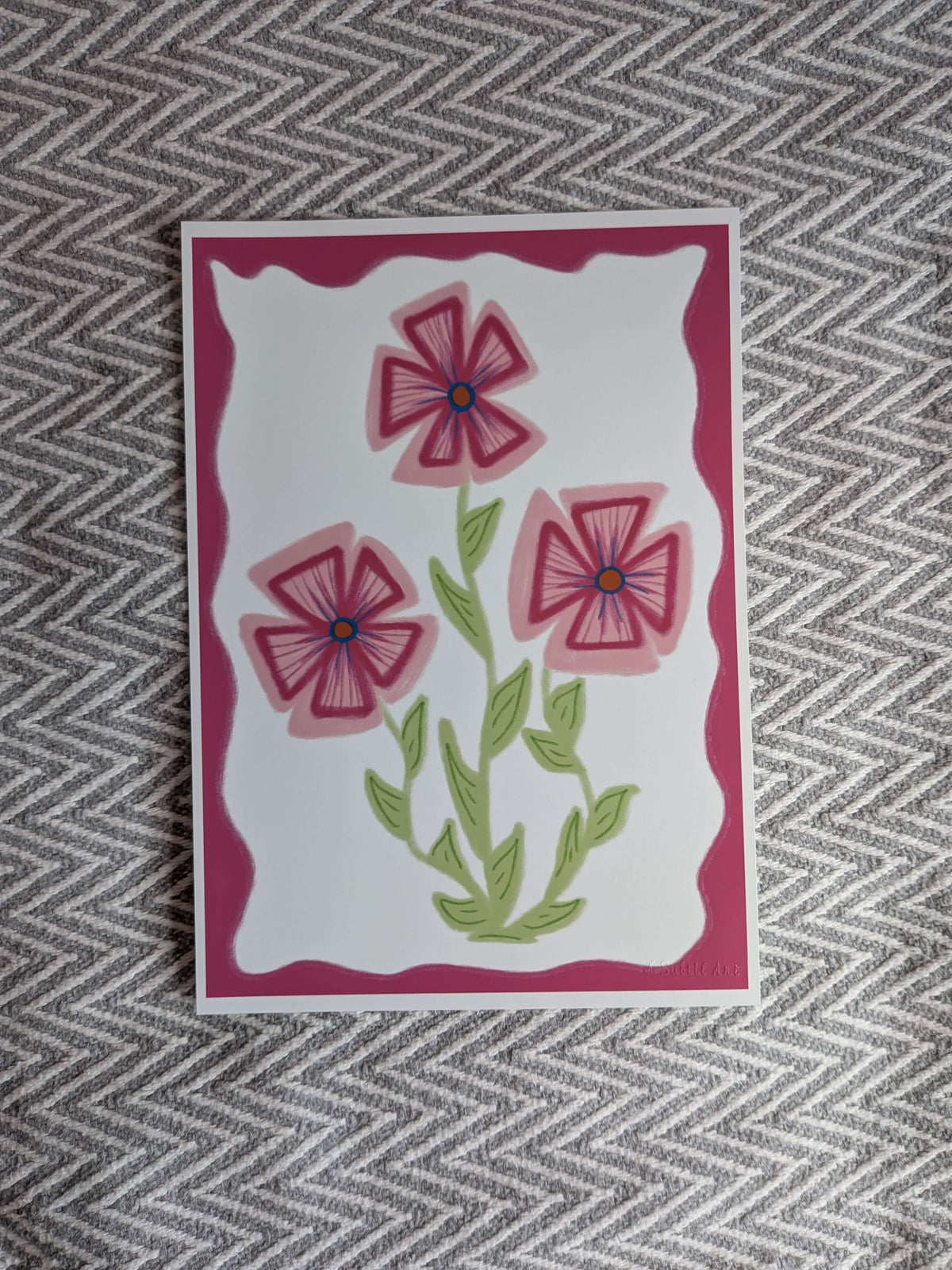 Pink Flower Illustration, A4 Art Print, Home Decor, Modern Art Decor, Unframed Wall Art