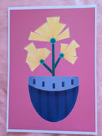 Vase with flowers illustration A4, Pink