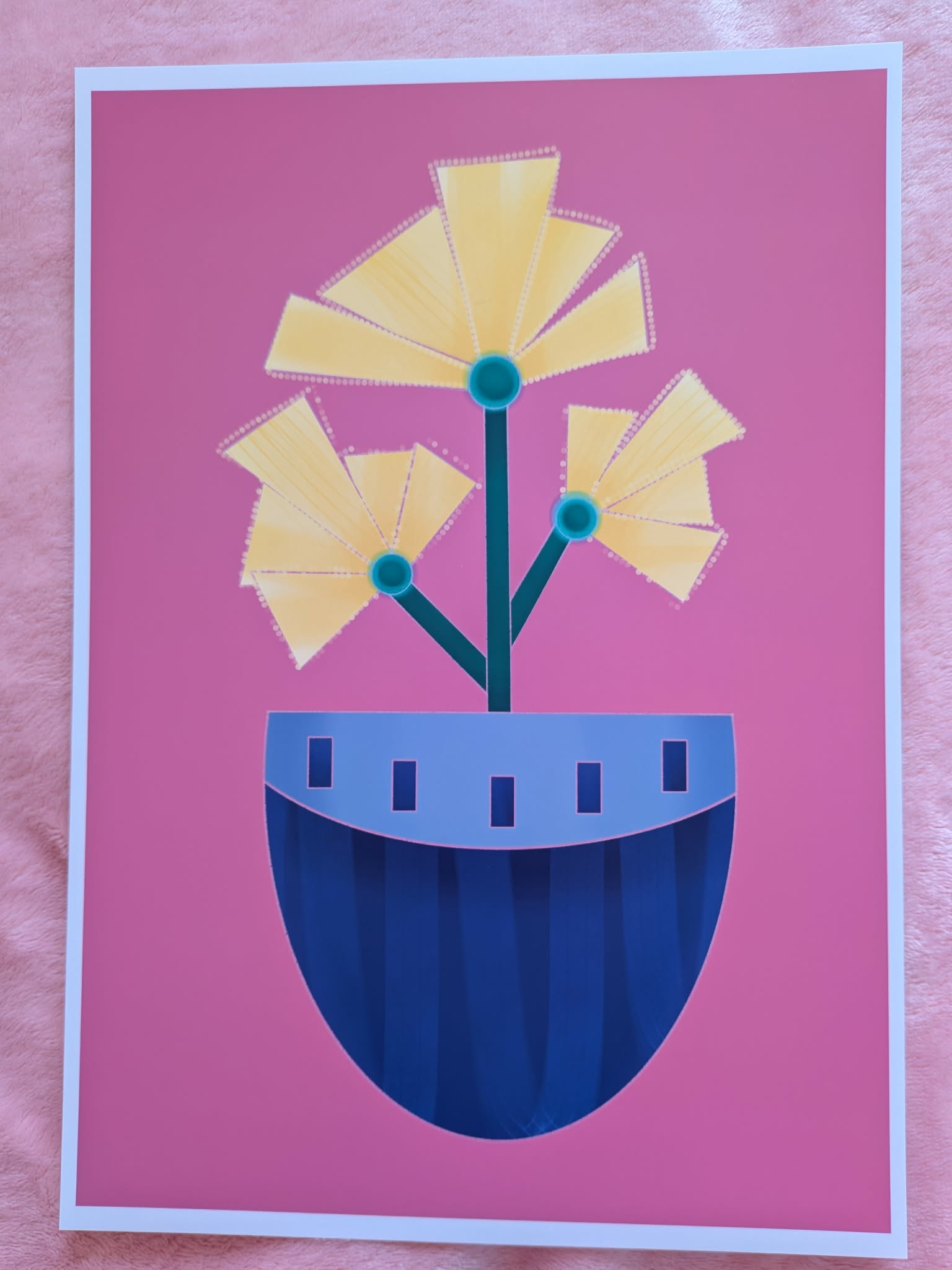 Vase with flowers illustration A4, Pink