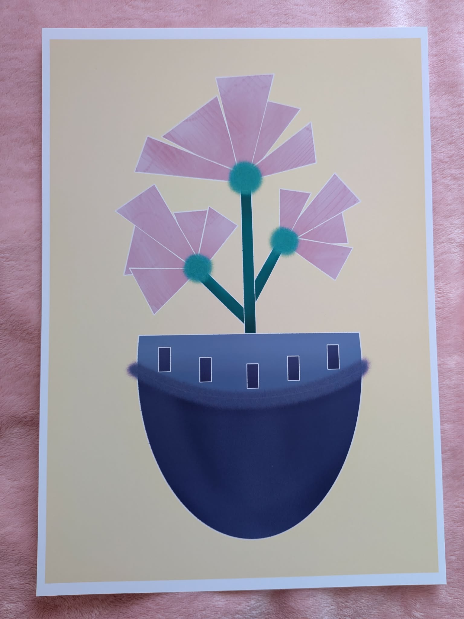 Vase with flowers illustration A4, Yellow