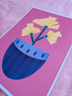 Vase with flowers illustration A4, Pink