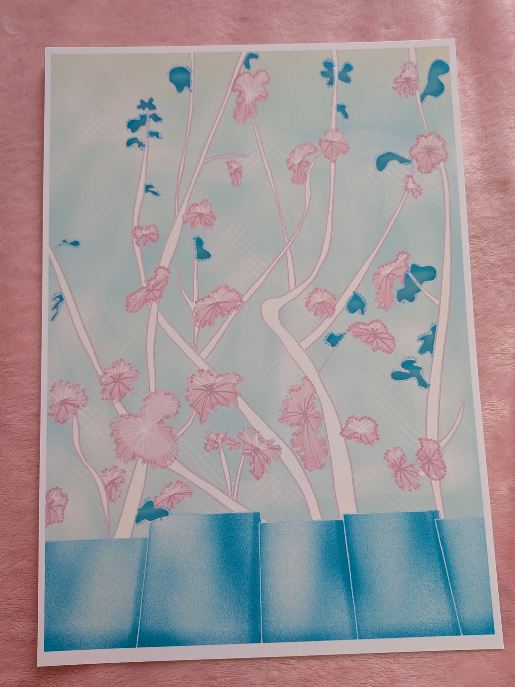 The flowers over the fence A4, White Green
