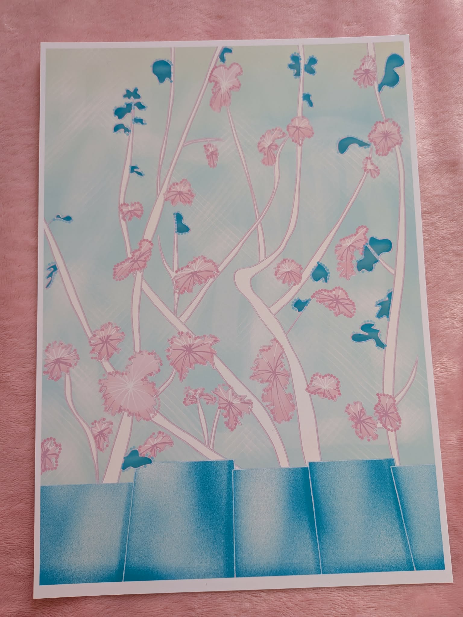 The flowers over the fence A4, White Green