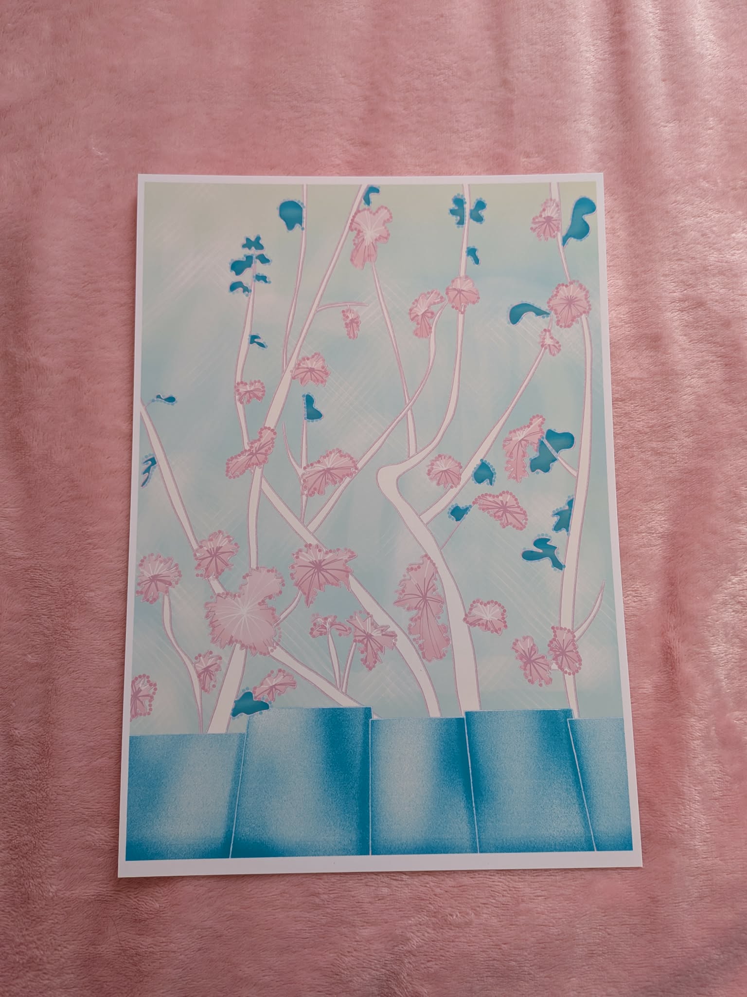 The flowers over the fence A4, White Green