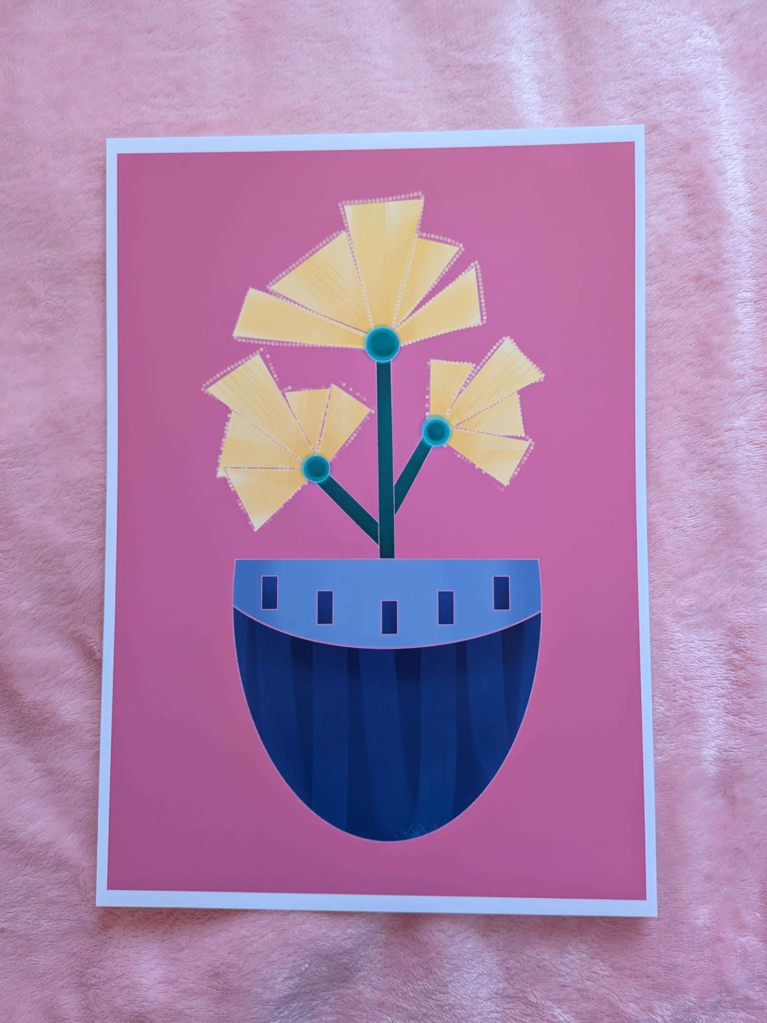 Vase with flowers illustration A4, Pink
