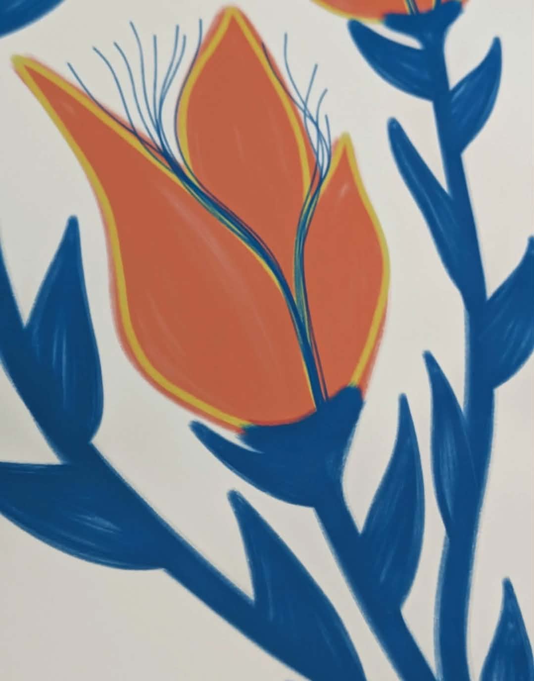 Blue Orange Flower Illustration, A4 Art Print, Home Decor, Modern Art, Philosophical Positive Decor, Unframed Wall Art
