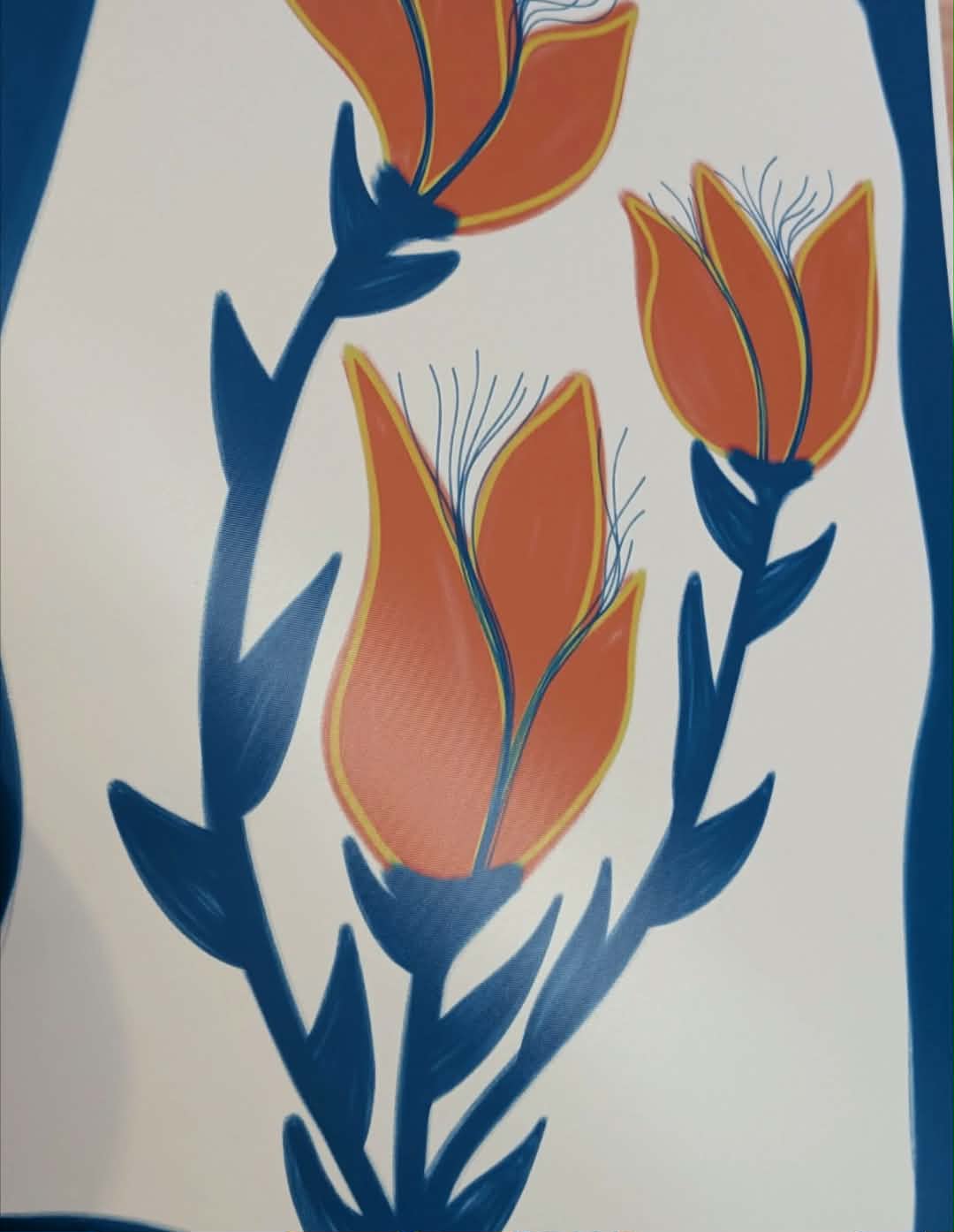 Blue Orange Flower Illustration, A4 Art Print, Home Decor, Modern Art, Philosophical Positive Decor, Unframed Wall Art
