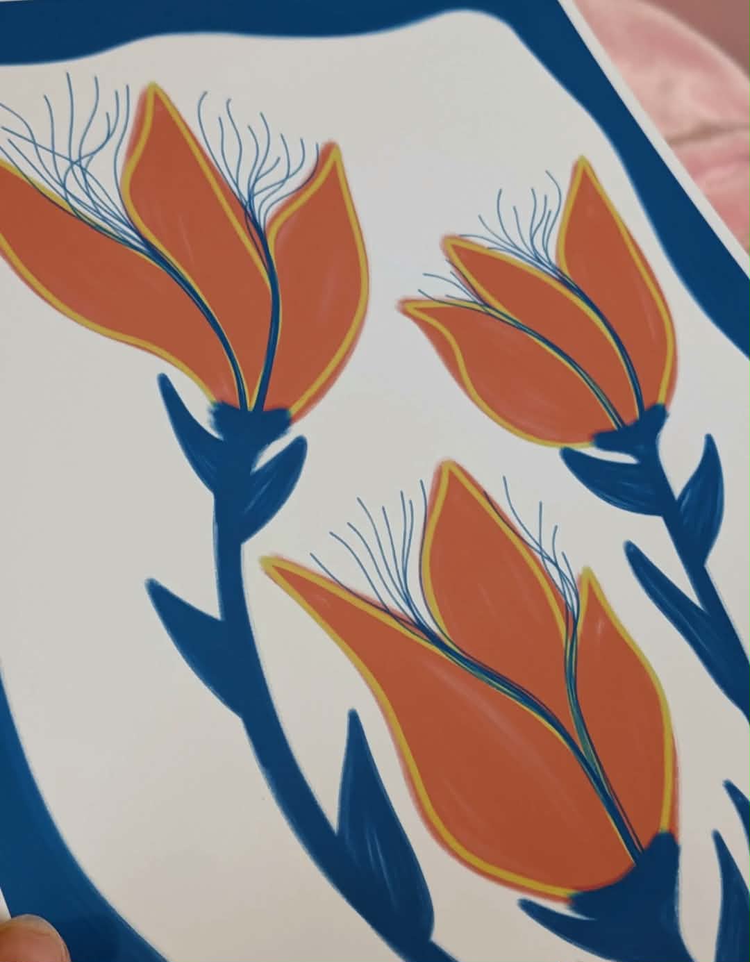 Blue Orange Flower Illustration, A4 Art Print, Home Decor, Modern Art, Philosophical Positive Decor, Unframed Wall Art